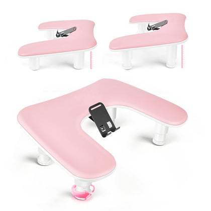 JODSONE front view of pink U-shaped arm rest showing cushion and holder benefit comfort