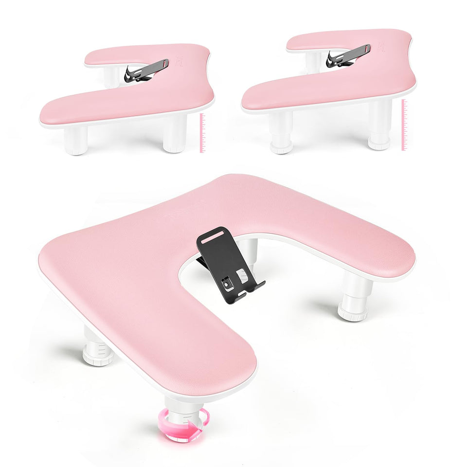 JODSONE front view of pink U-shaped arm rest showing cushion and holder benefit comfort