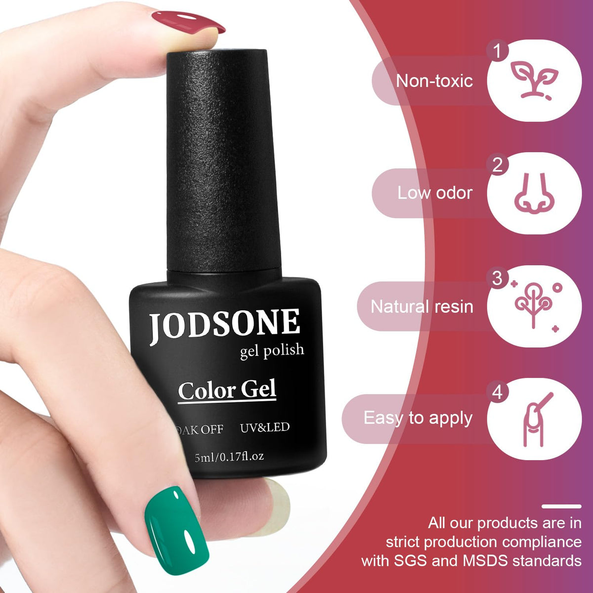 JODSONE glitter and matte swatch closeup showing finish contrast and high pigment payoff