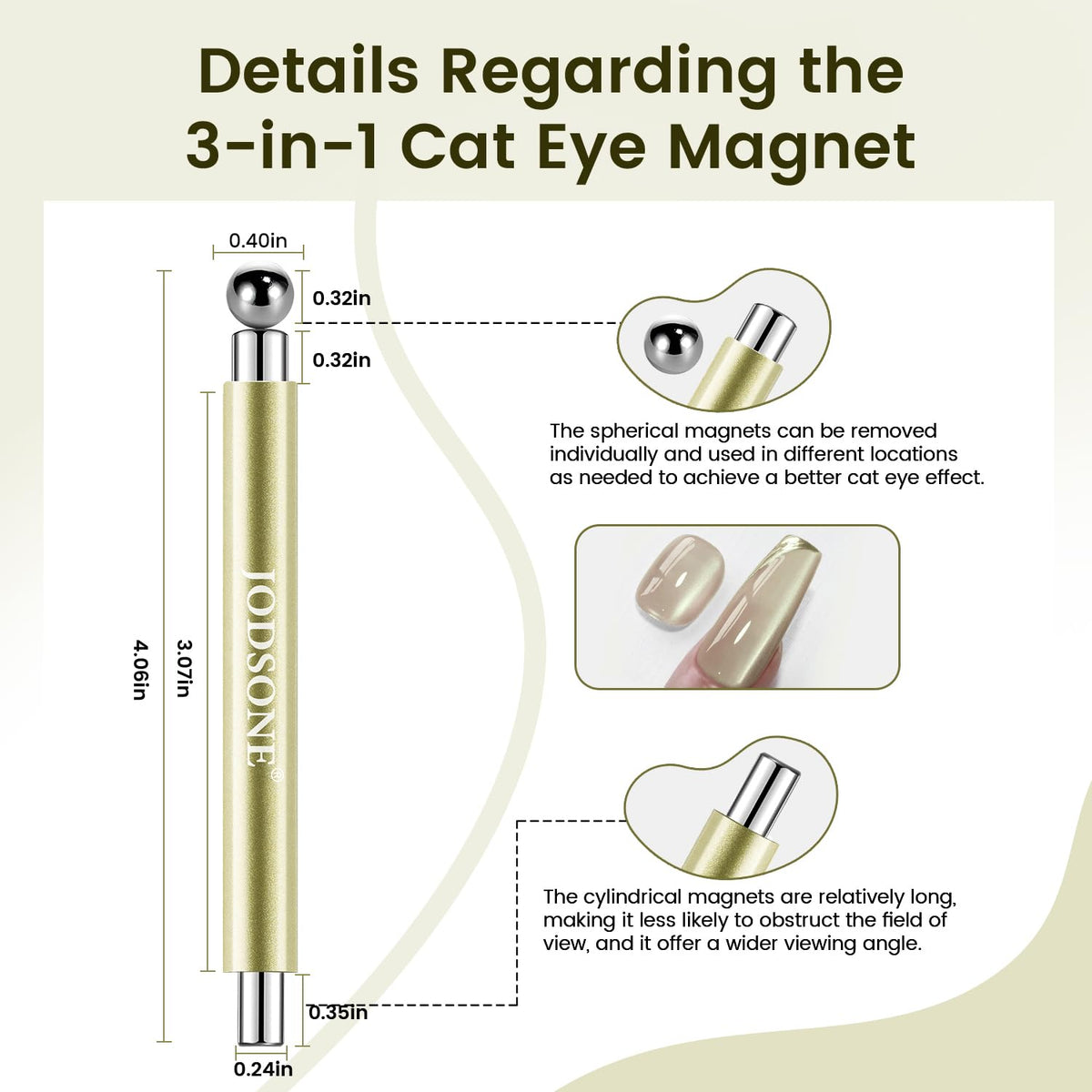 JODSONE tool held above nail creating cat-eye pigment pull for quick salon-quality results