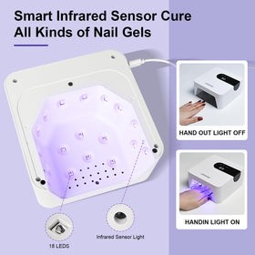 JODSONE lamp curing a manicure to demonstrate quick, cordless gel drying
