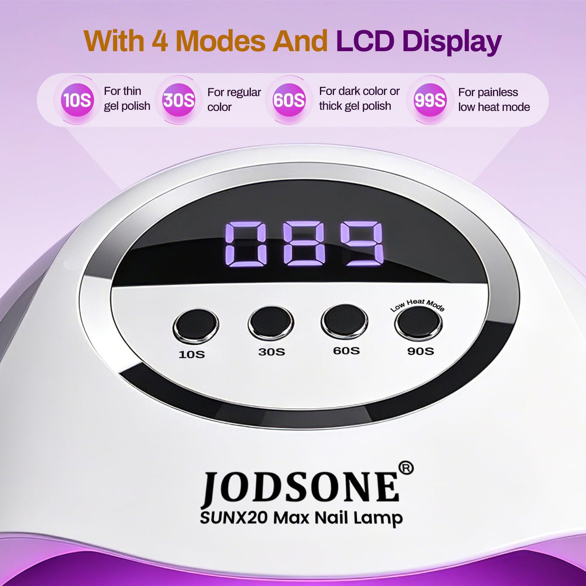 JODSONE LCD display and controls showing timers and easy operation benefits
