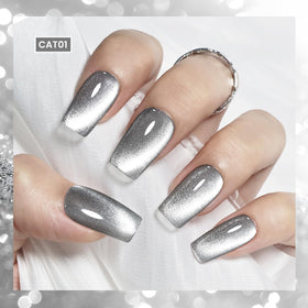 JODSONE nail swatch wheel with CAT01 shades illustrating versatile silver reflections for styling