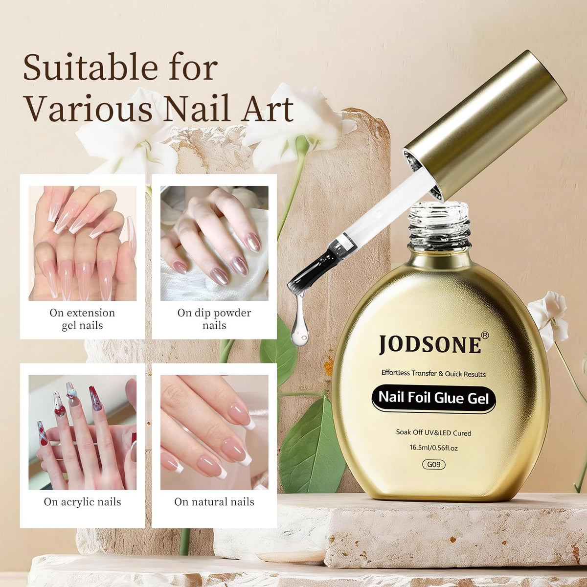 JODSONE brush applicator under cap demonstrating controlled application and neat lines