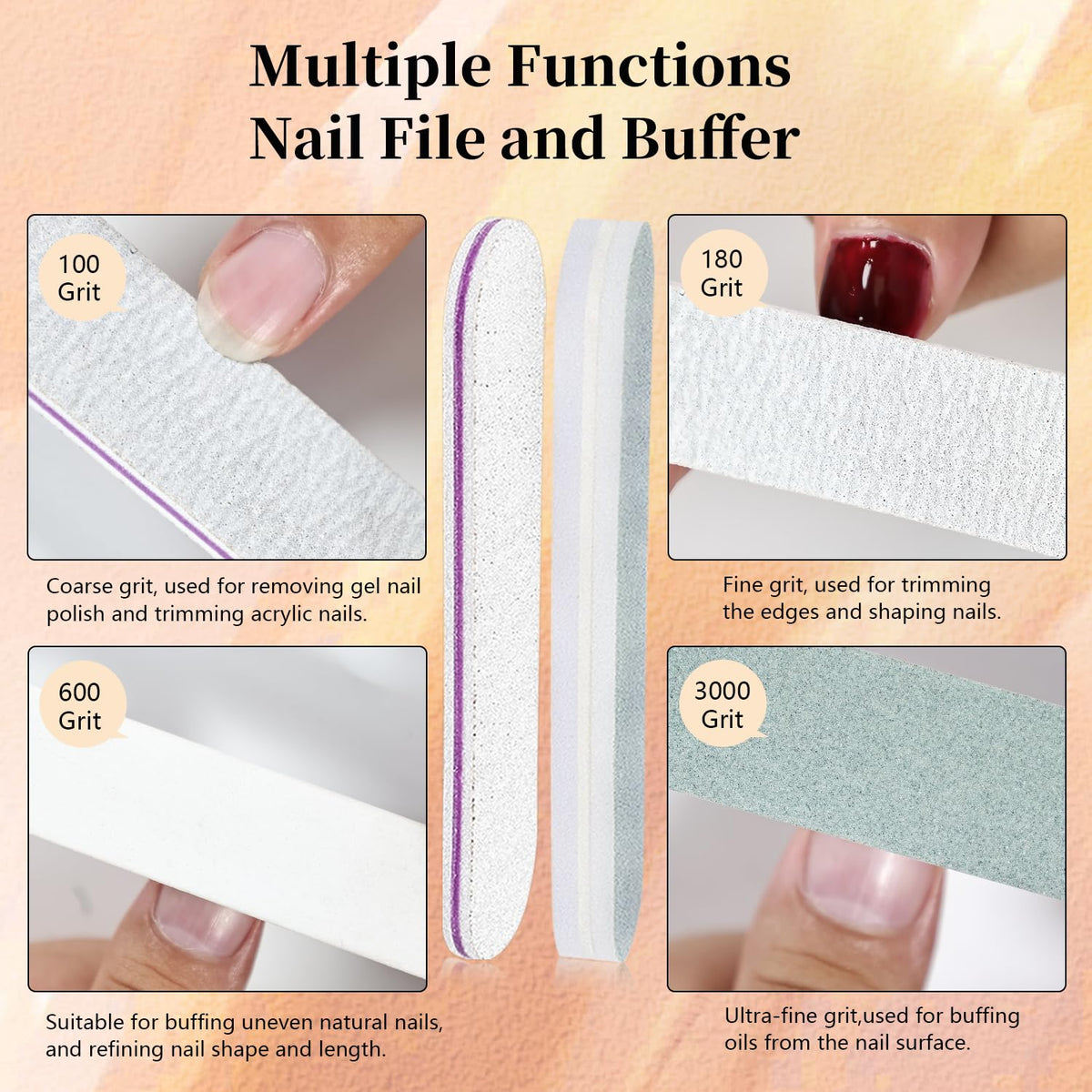 JODSONE sanding strips and fine file texture for smoothing nail surface