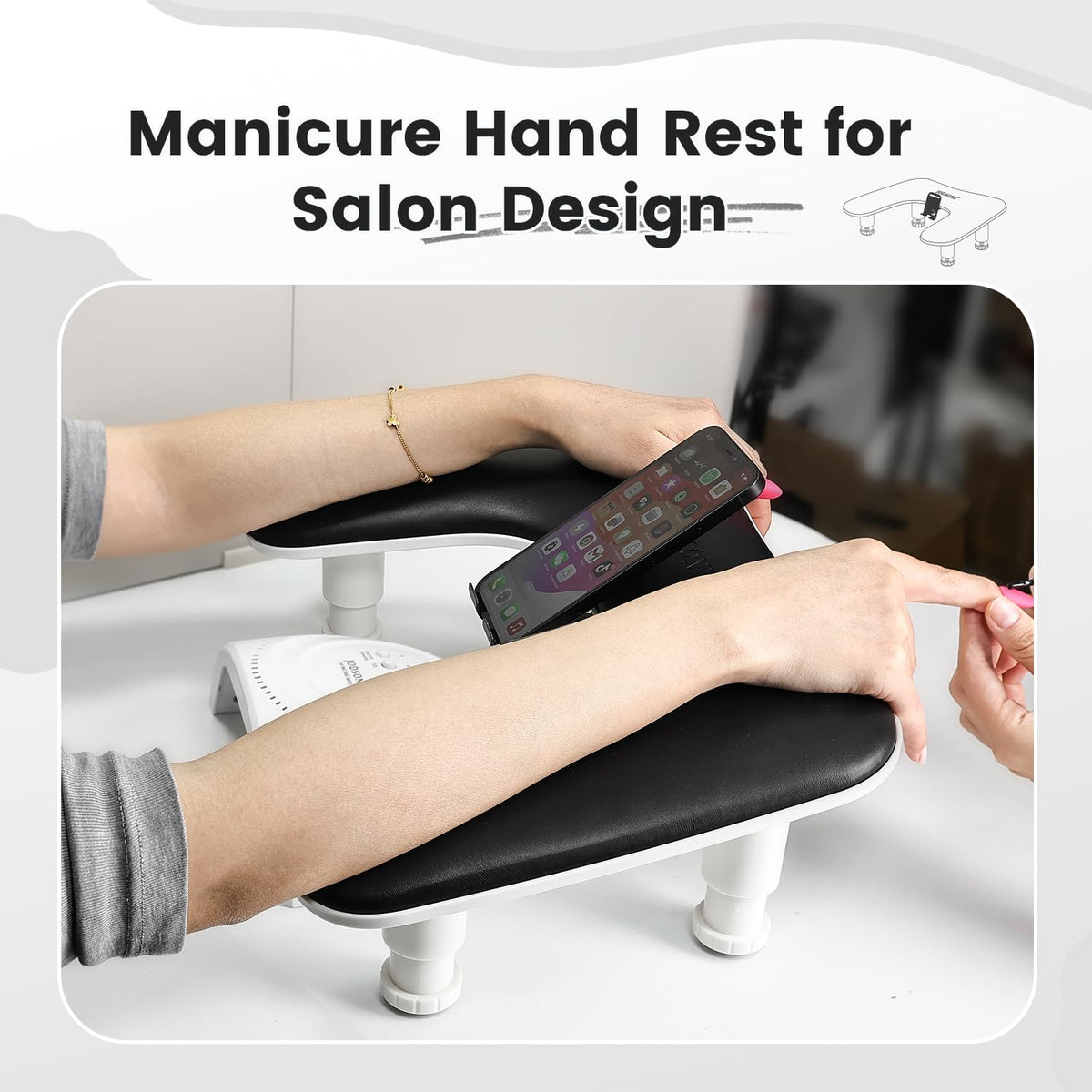 JODSONE arm rest beside a hand for scale to show compact size and practical support