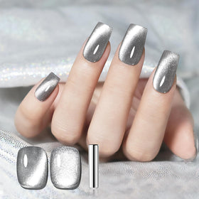JODSONE front bottle showing CAT01 silver gel polish and clear label benefit: visible metallic finish