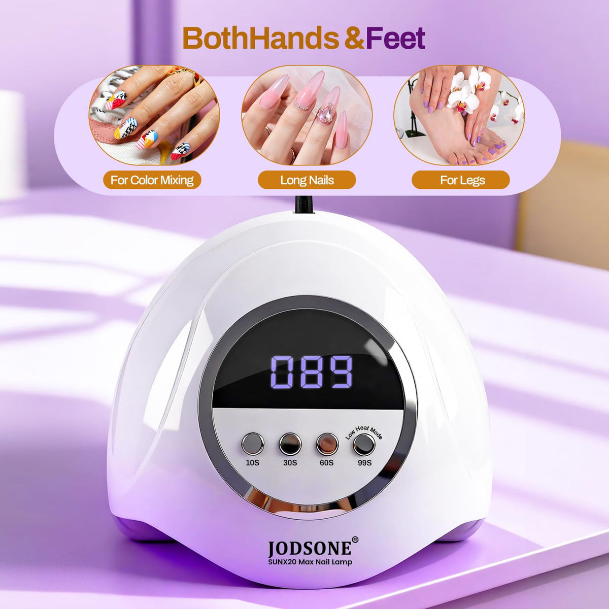 JODSONE size comparison with hand showing roomy interior for full manicure