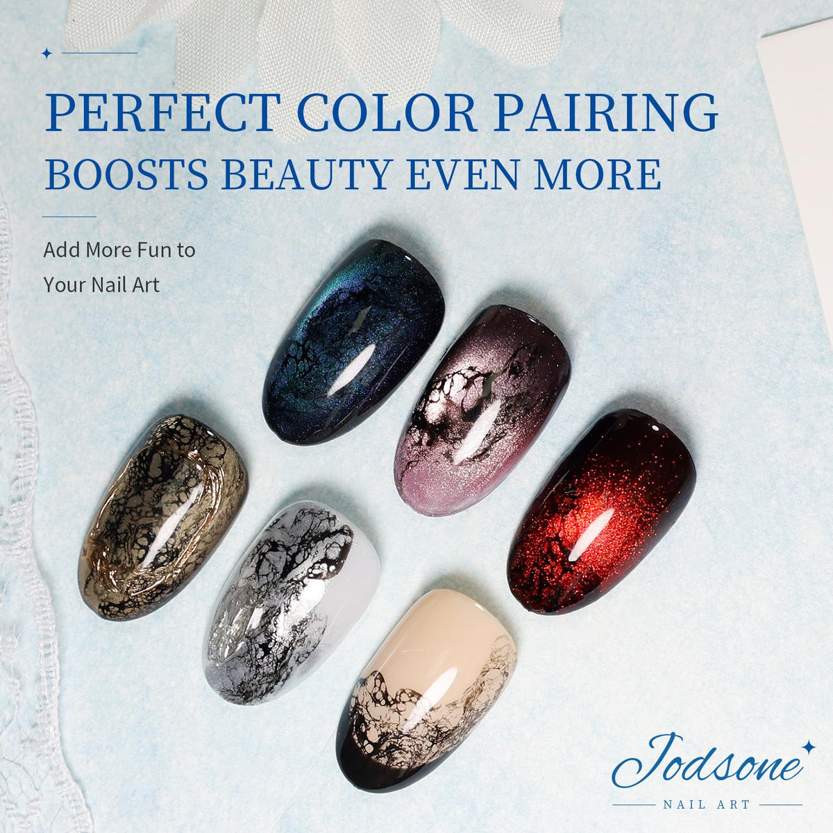 JODSONE in use on a nail creating ocean wave blooms for dramatic effect
