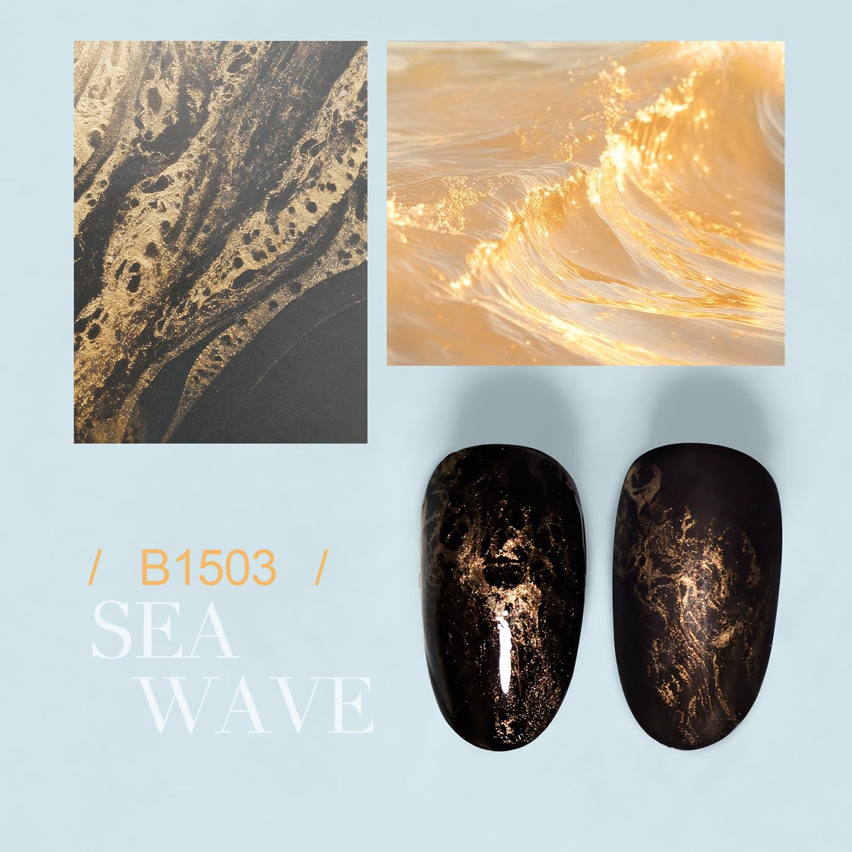 JODSONE wave effect on black nail, high contrast and dramatic texture