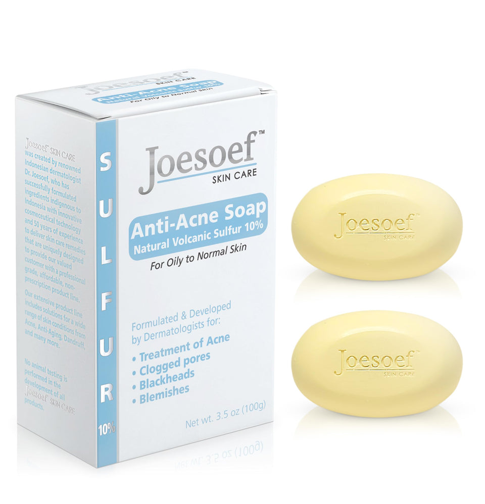 JOESOEF SKIN CARE front packaging showing medicated acne soap benefits