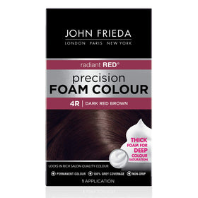 John Frieda front packaging showing 4R dark red brown and kit benefits