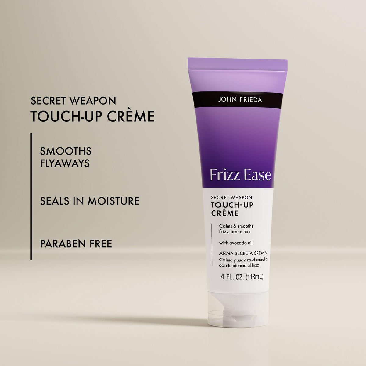 John Frieda before and after image of frizz spot correction and polished hair