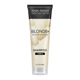John Frieda front packaging showing blonde repair shampoo benefits