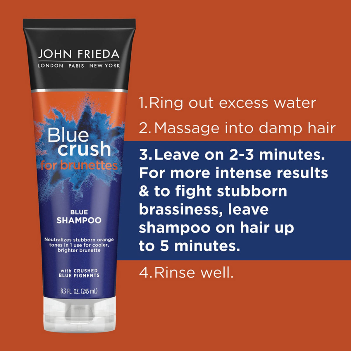 John Frieda conditioner applied to lengths and ends to show smoothing and shine