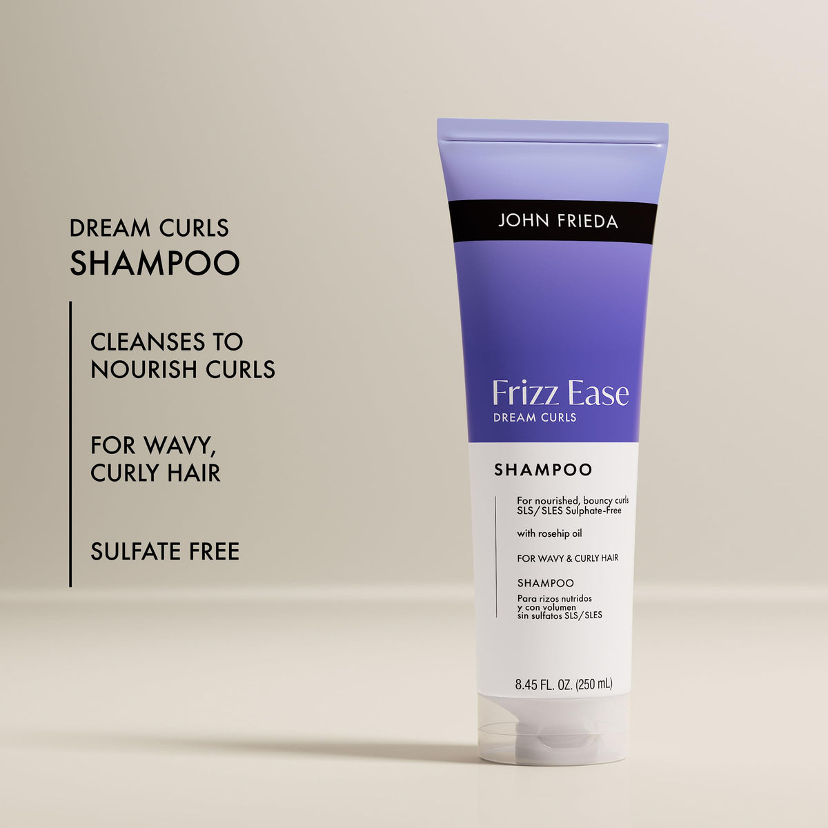 John Frieda shampoo foam texture close-up demonstrating gentle lather