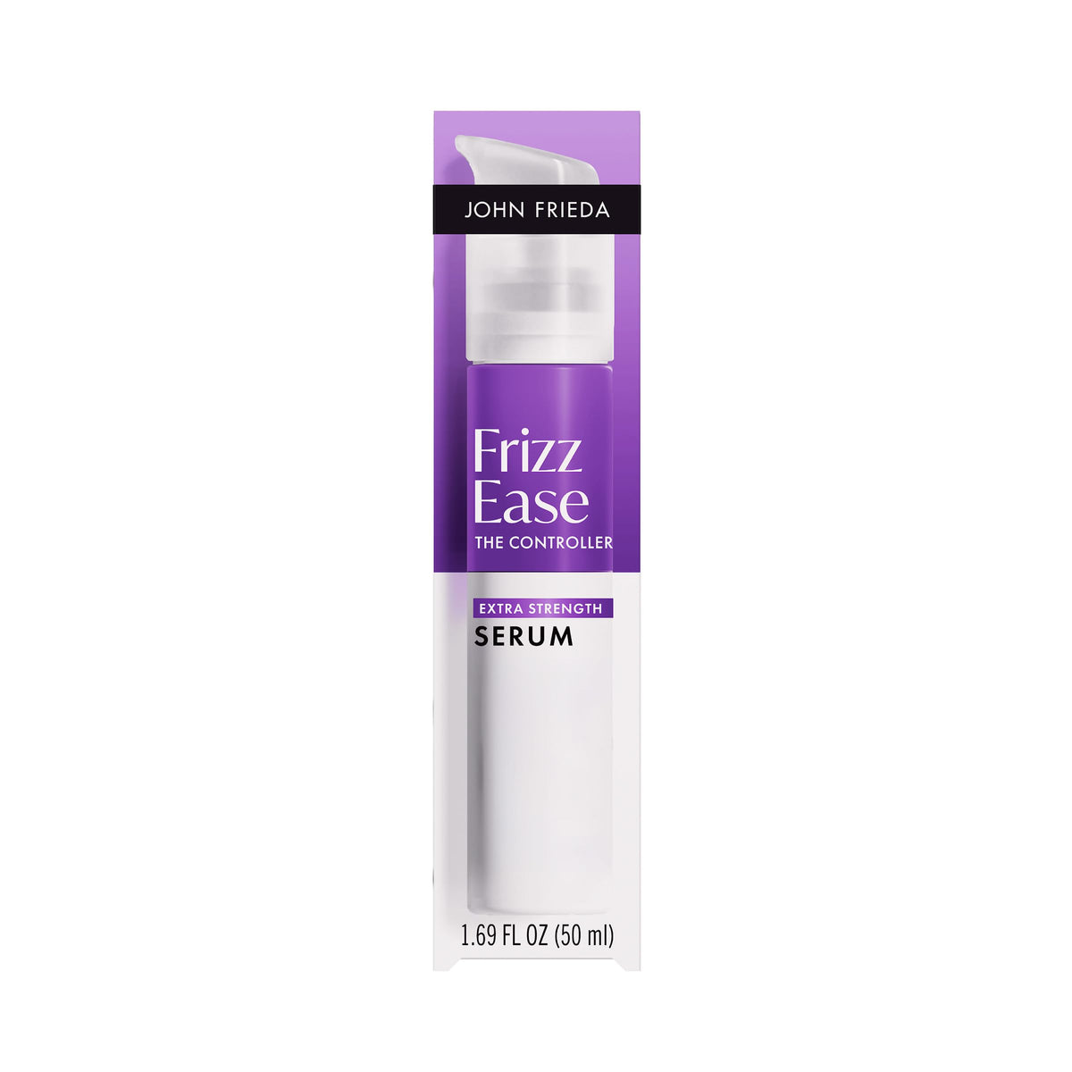 John Frieda bottle front packaging showing brand and smoothing serum benefits