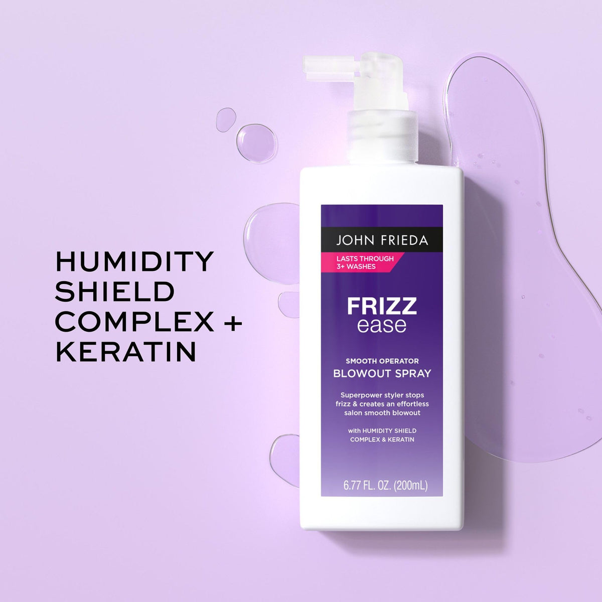 John Frieda product on a vanity with brush and towel suggesting styling routine