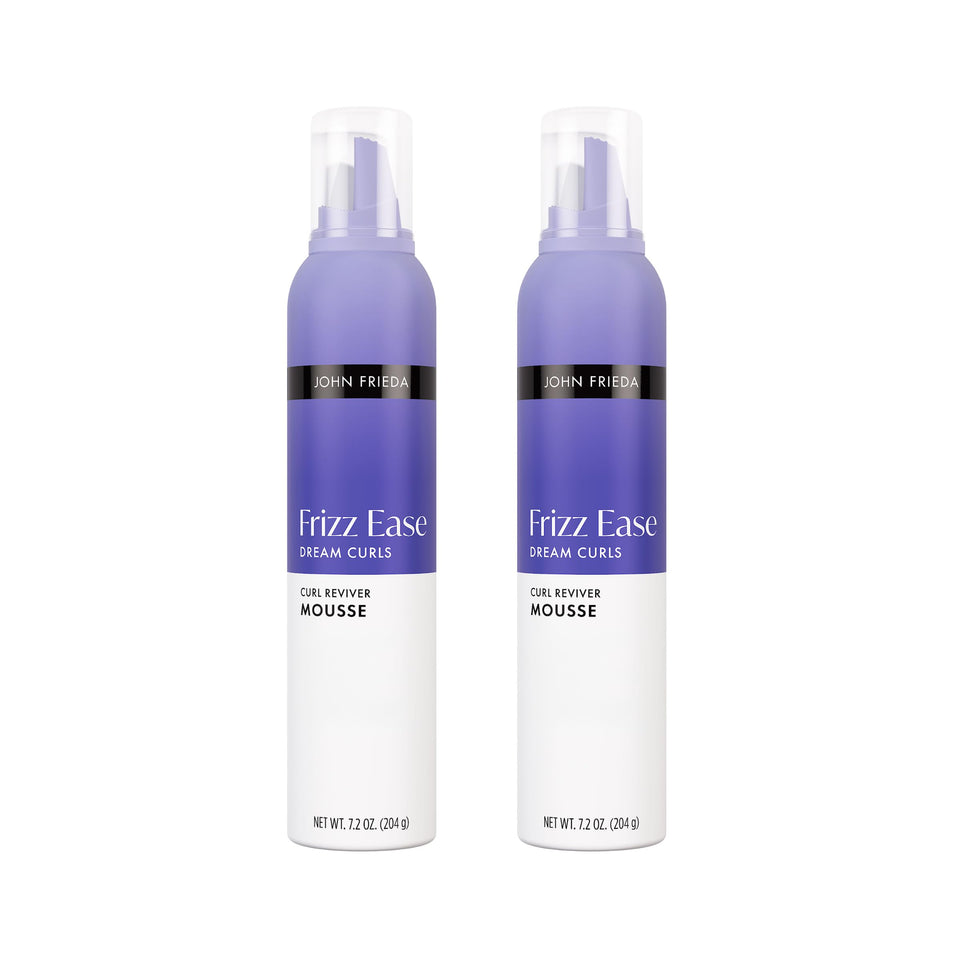 John Frieda front can showing Dream Curls mousse and branding for defined curls