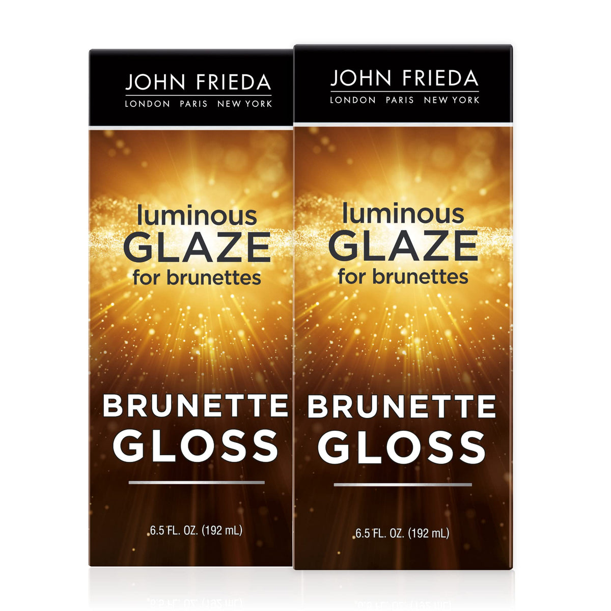 John Frieda front packaging showing product and glossy finish benefits