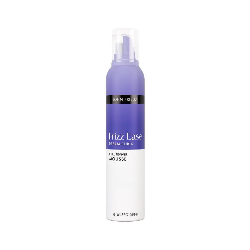 John Frieda front packaging showing Dream Curls mousse and size benefit