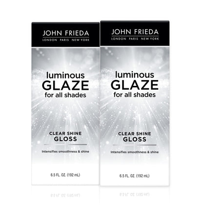 John Frieda front packaging showing glossy jar that delivers reflective shine