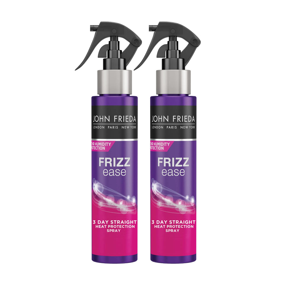 John Frieda front packaging showing bottle and branding, clear styling benefit