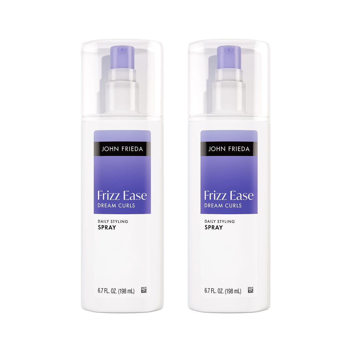John Frieda front packaging showing bottle and label, clear curl benefits