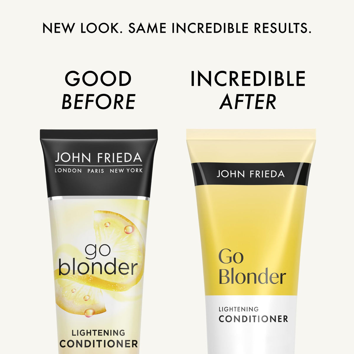 John Frieda conditioner being applied to blonde hair for hydrated shine