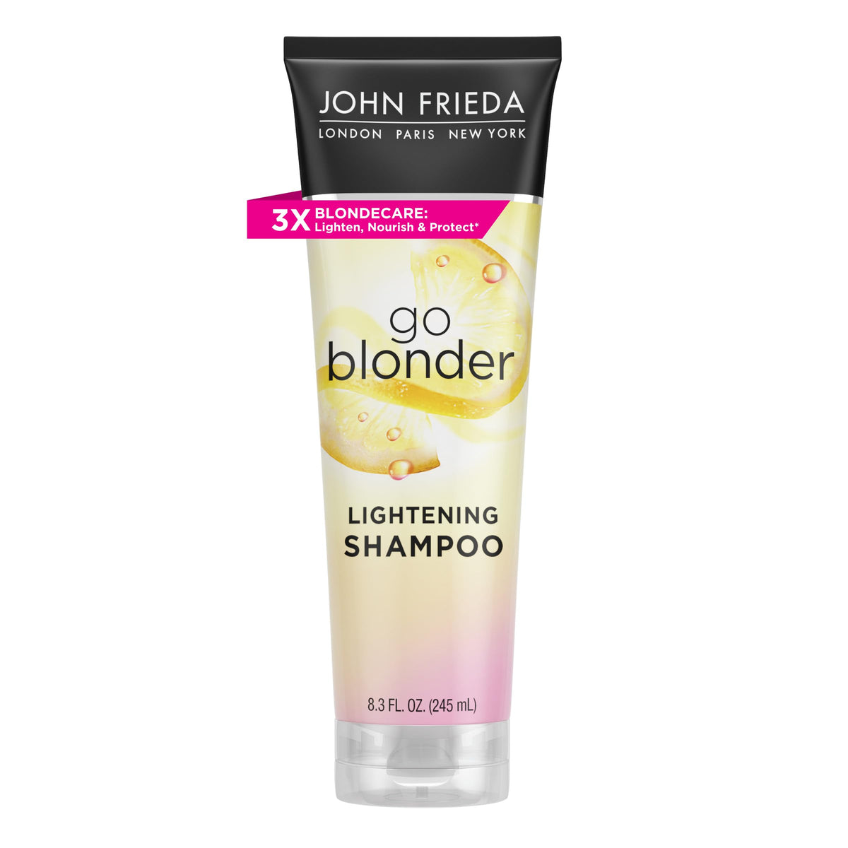 John Frieda front bottle view showing label and size for quick recognition and use
