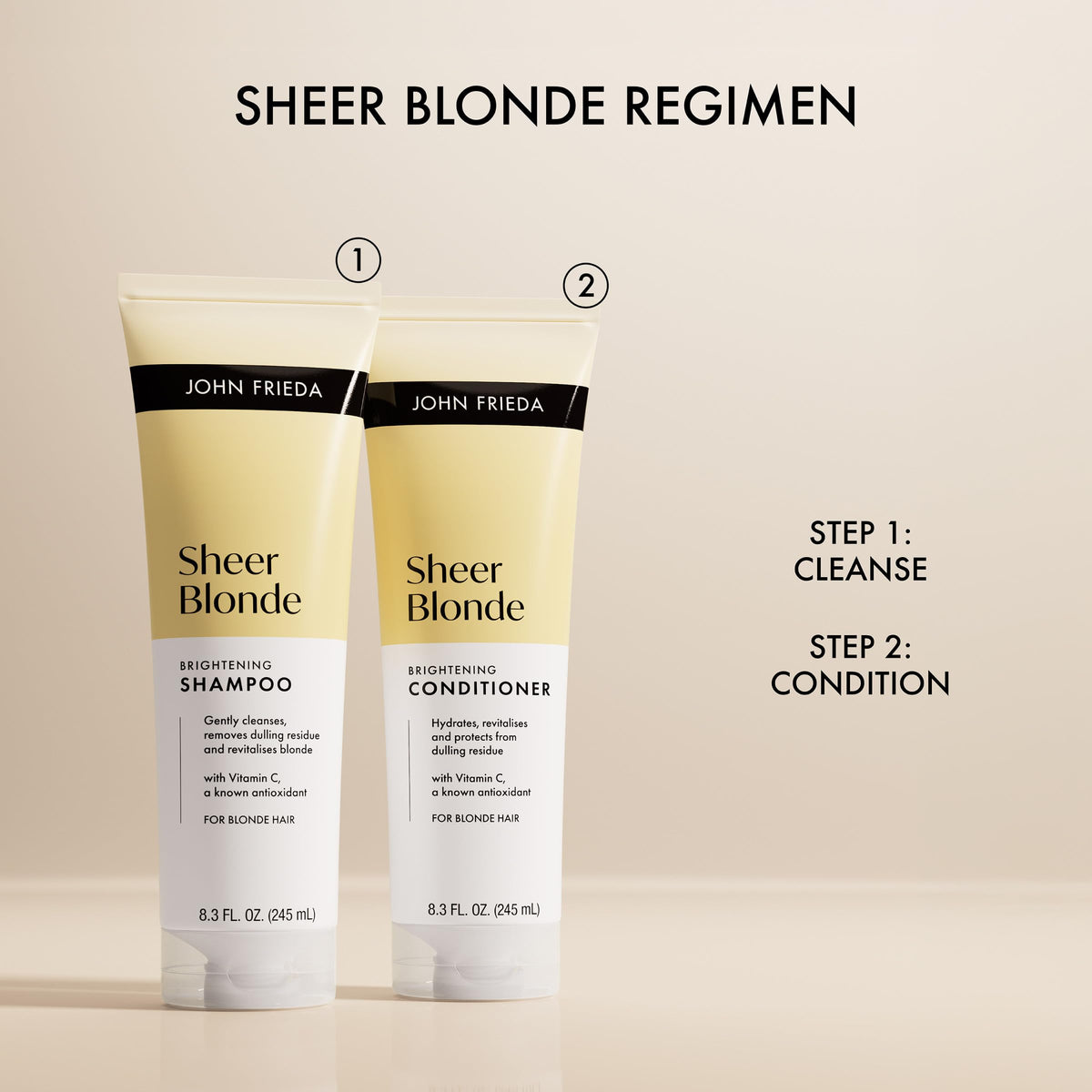 John Frieda label close-up showing vegan and silicone-free benefit
