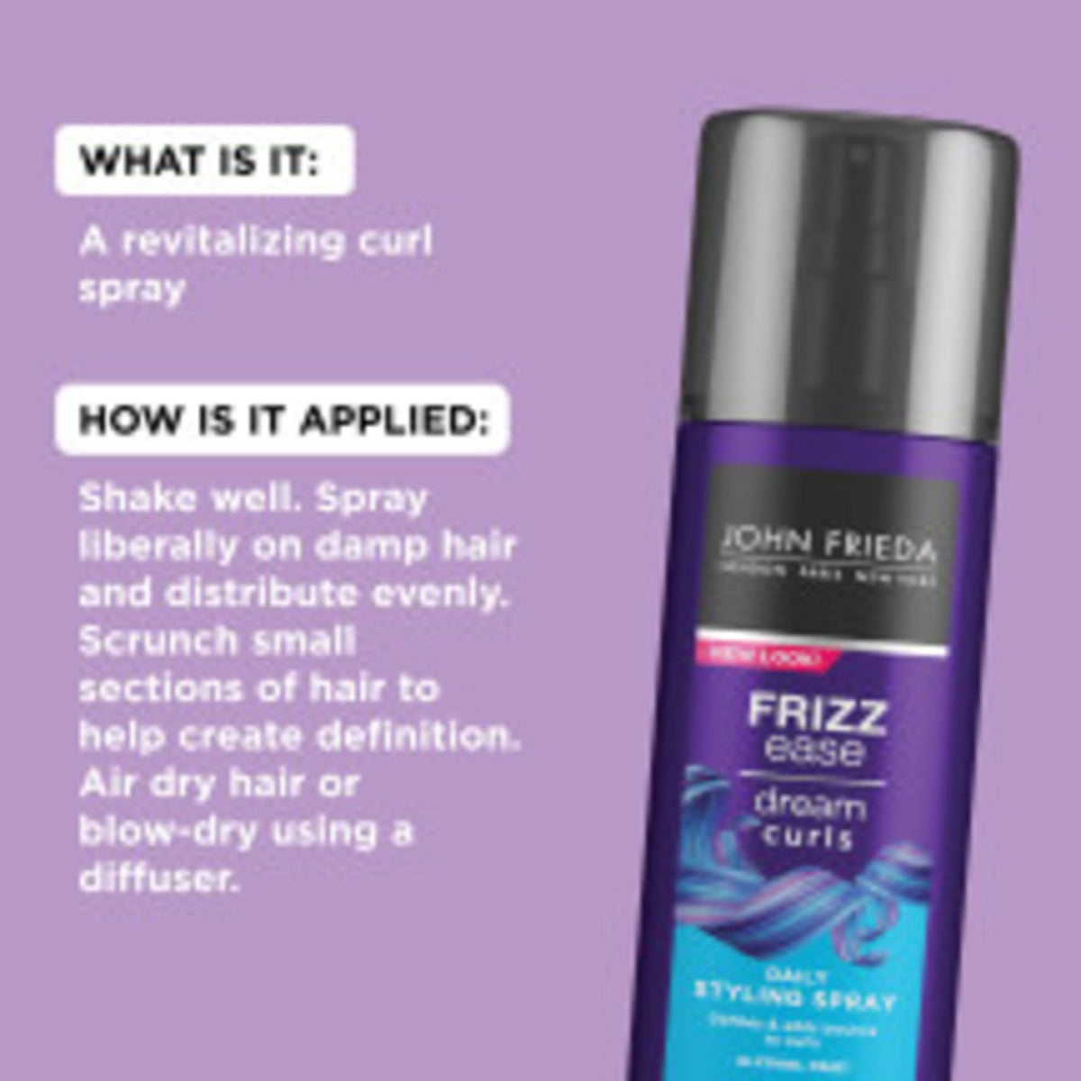 John Frieda label detail highlighting magnesium formula that helps restore curl pattern