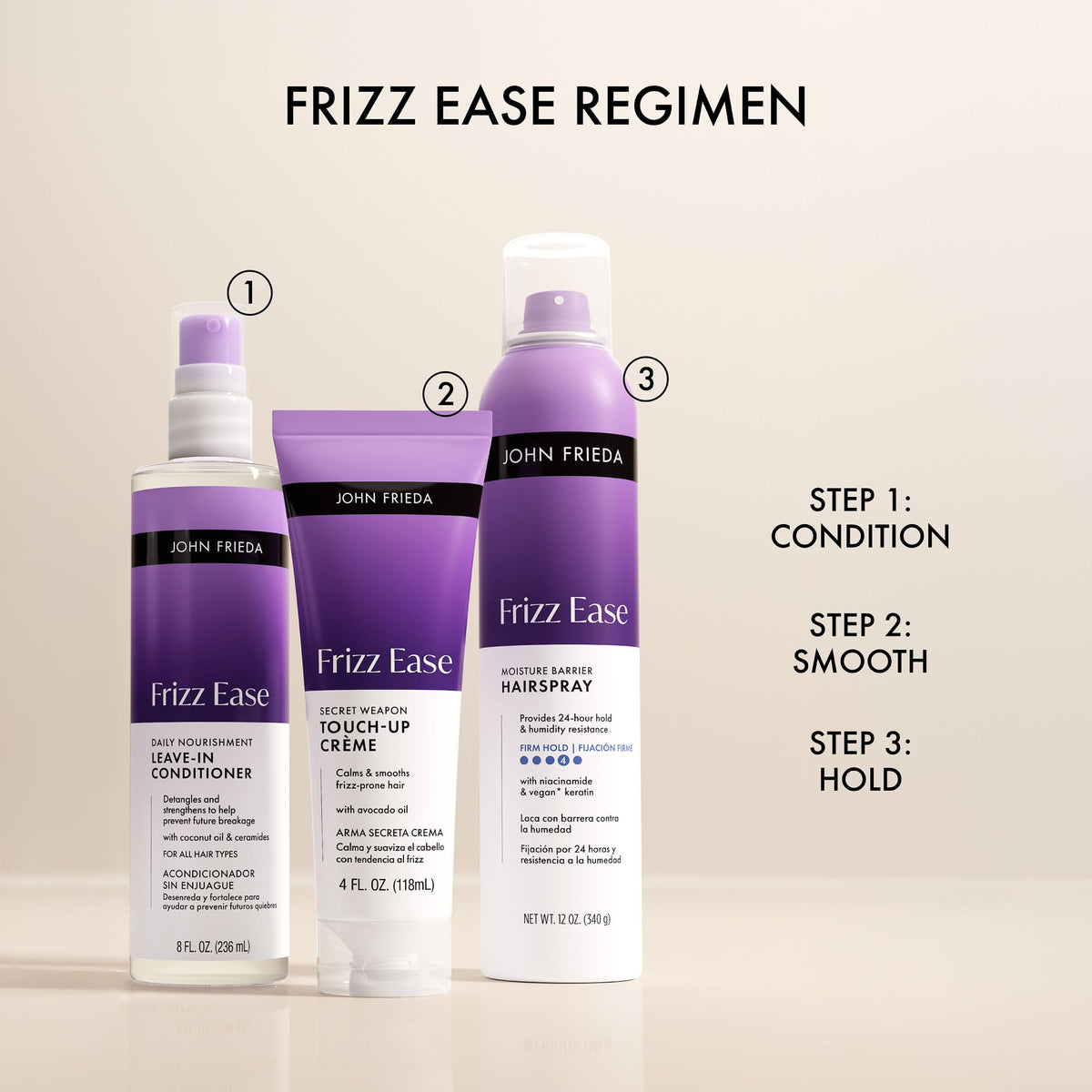 John Frieda lifestyle shot of woman touching up hair outdoors showing instant refresh