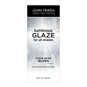 John Frieda front packaging showing clear gloss and benefit of added shine