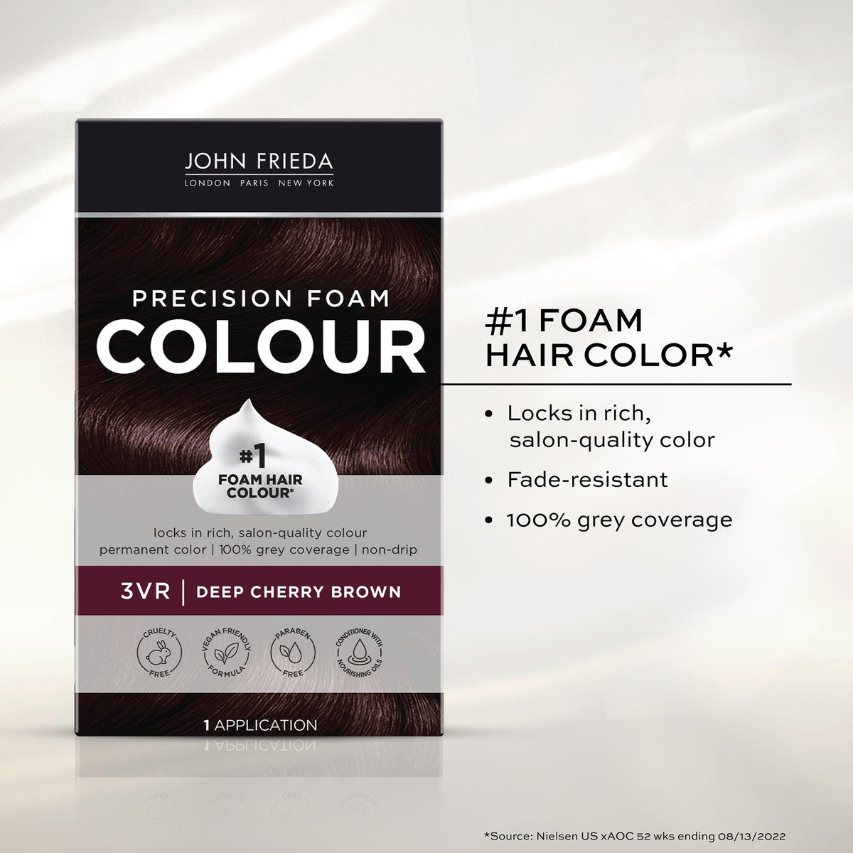 John Frieda before and after showing richer deep cherry brown results