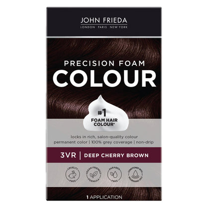 John Frieda foam front packaging showing product and shade for easy identification