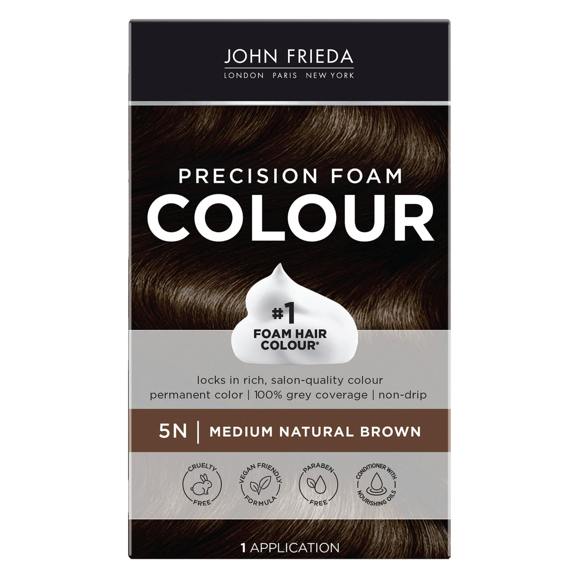 John Frieda front packaging of 5N showing kit and benefits