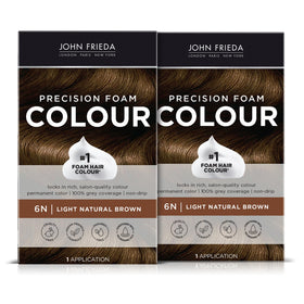 John Frieda front packaging showing pack of two and clear benefits
