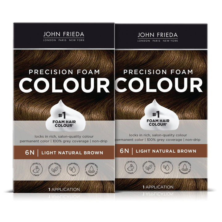 John Frieda front packaging showing pack of two and clear benefits