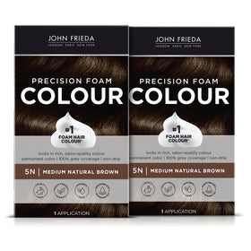 John Frieda front packaging showing medium natural brown kit and convenience