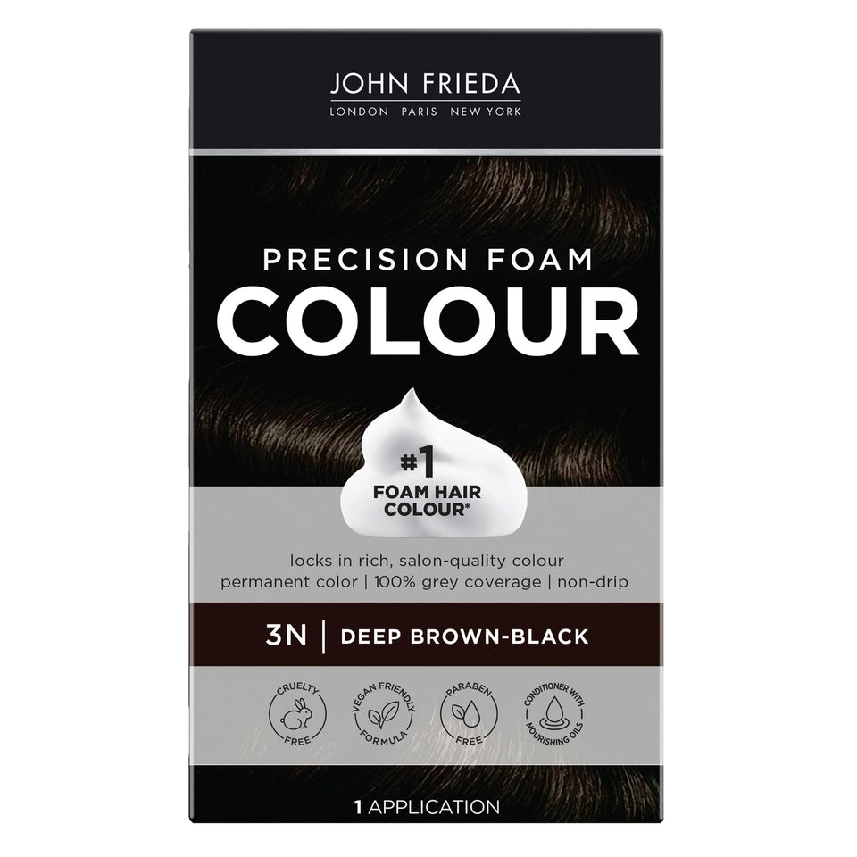 John Frieda front packaging showing Precision Foam kit and shade 3N benefits