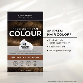 John Frieda label close-up highlighting paraben-free and vegan benefit