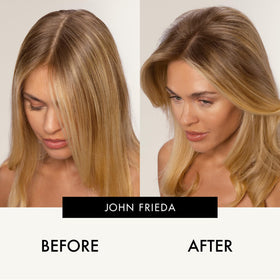 John Frieda label close-up highlighting pea protein ingredient benefit