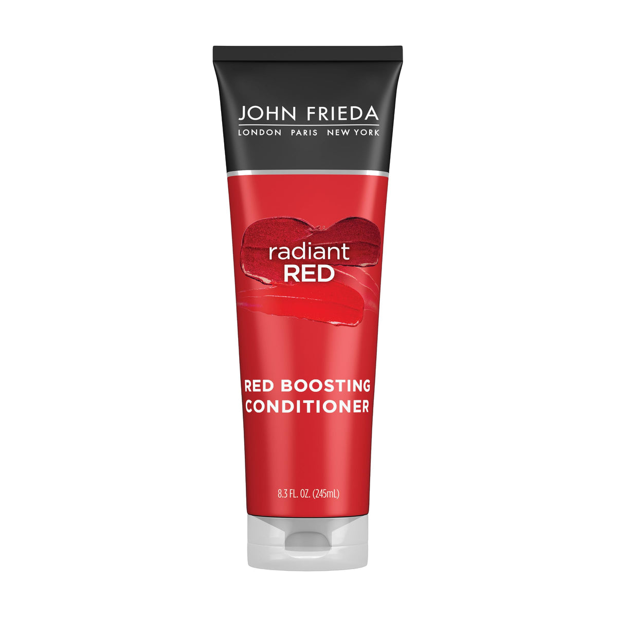 John Frieda bottle front showing product and benefit of enhanced red tones