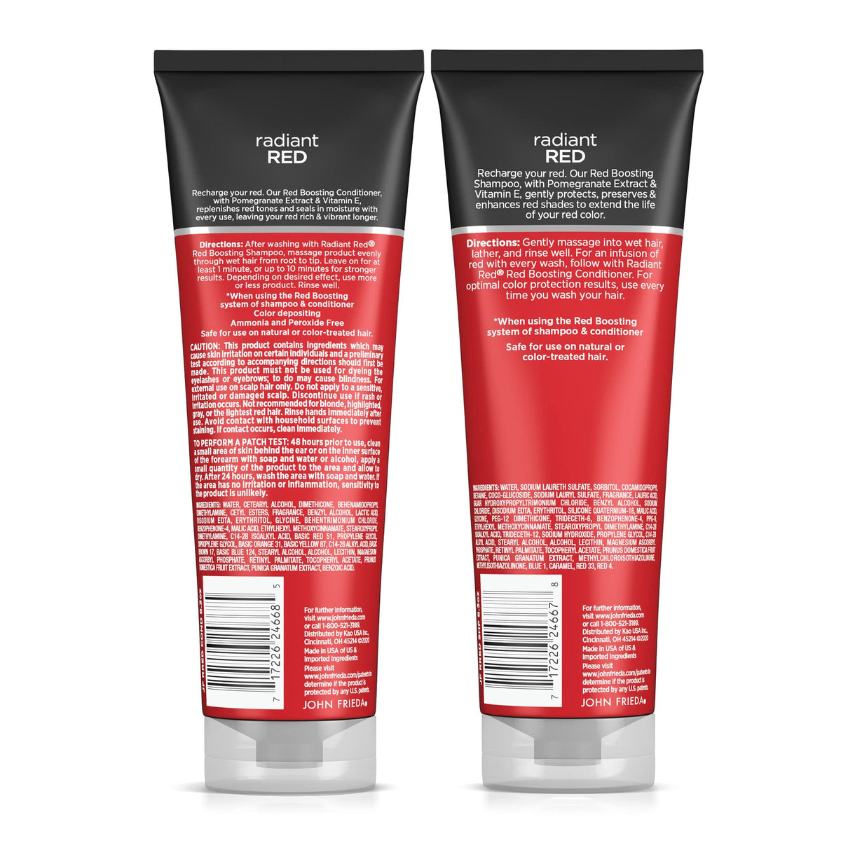 John Frieda radiant red pomegranate and vitamin E ingredients for shine
