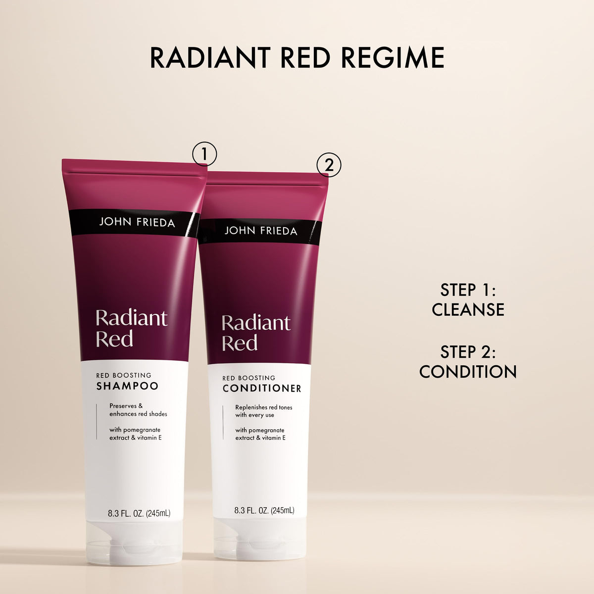 John Frieda label showing vegan and recycled packaging, sustainable choice