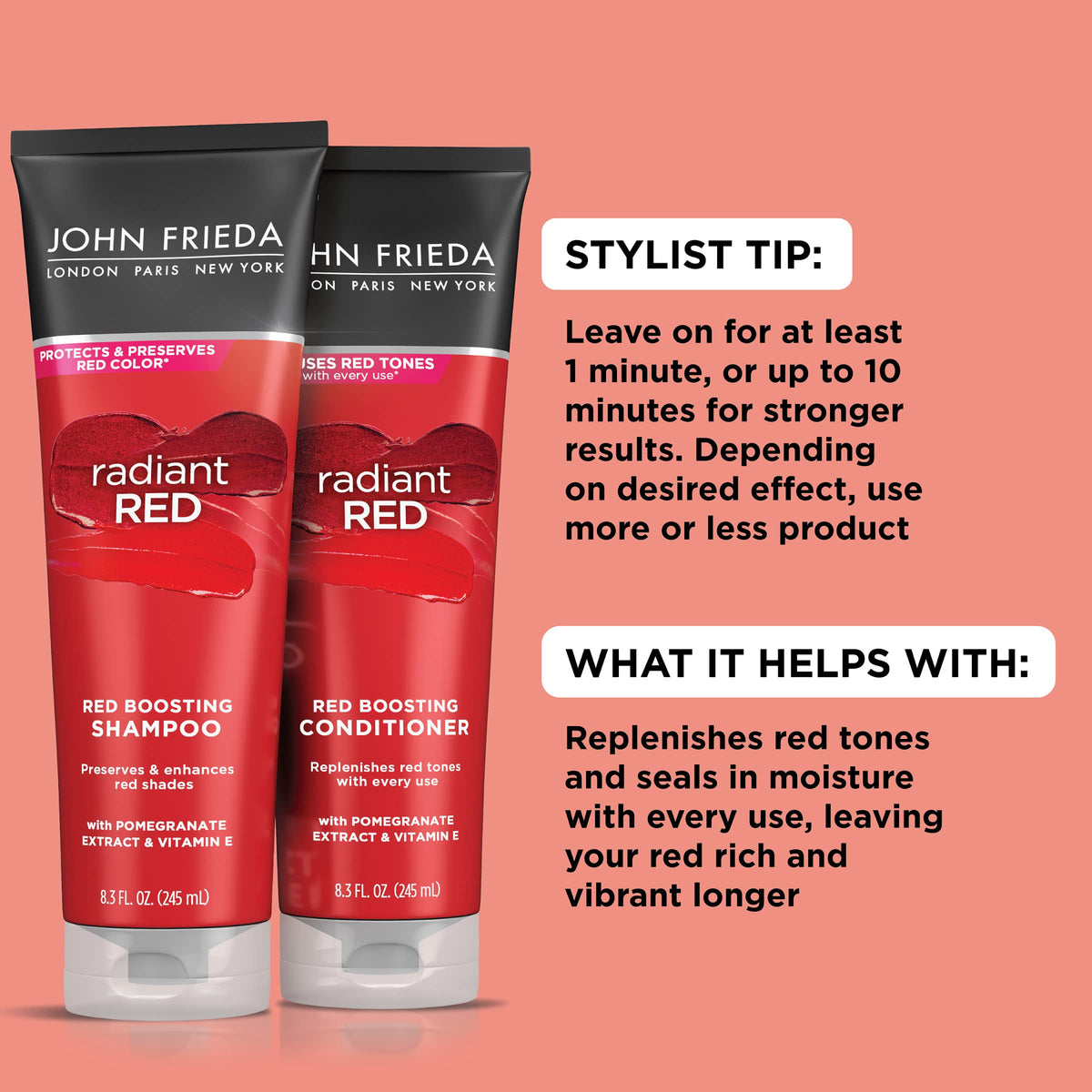 John Frieda conditioner texture pouring to show lightweight hydration benefit