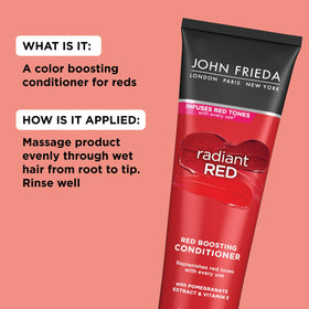 Size comparison of 8.3 oz John Frieda bottle indicating travel-friendly benefit