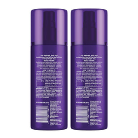 John Frieda bottle next to hand showing 6.7 oz scale for travel-friendly styling