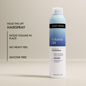 john frieda spray applied to fine hair creating instant lift